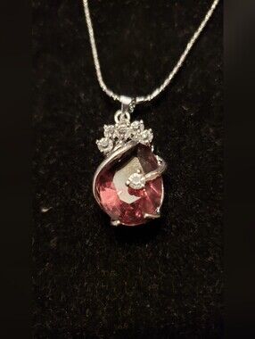 NEW AMETHYST STERLING SILVER PENDANT AND  STAMPED 925 CHAIN NECKLACE, ORNATE